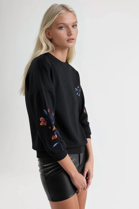 Modal Touch Rundhals Bestickter Pullover - Image 2