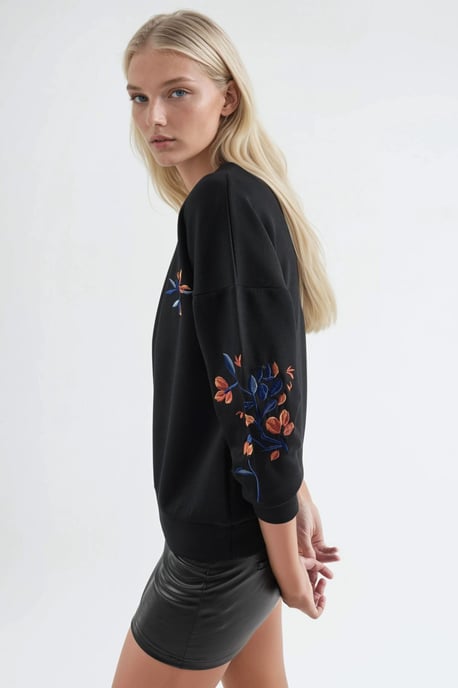 Modal Touch Rundhals Bestickter Pullover - Image 6