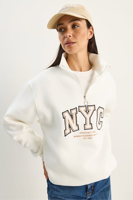 Übergroßer Strickpullover mit Reißverschlusskragen und Stickerei - Image 2