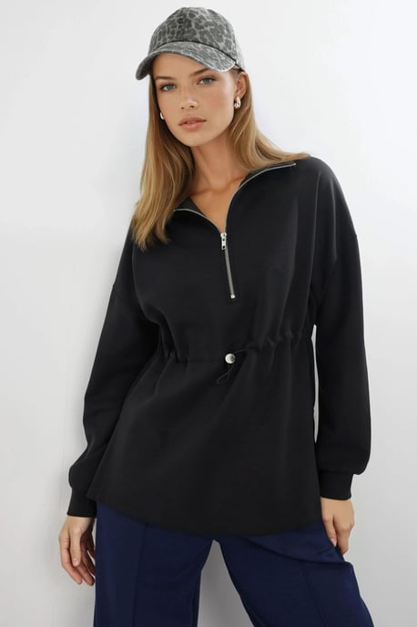Reißverschlusskragen Sweatshirt mit verstellbarem Bund - Image 1