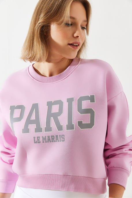Gekürztes Sweatshirt mit Rundhalsausschnitt aus Baumwolle und Frontdruck - Image 2
