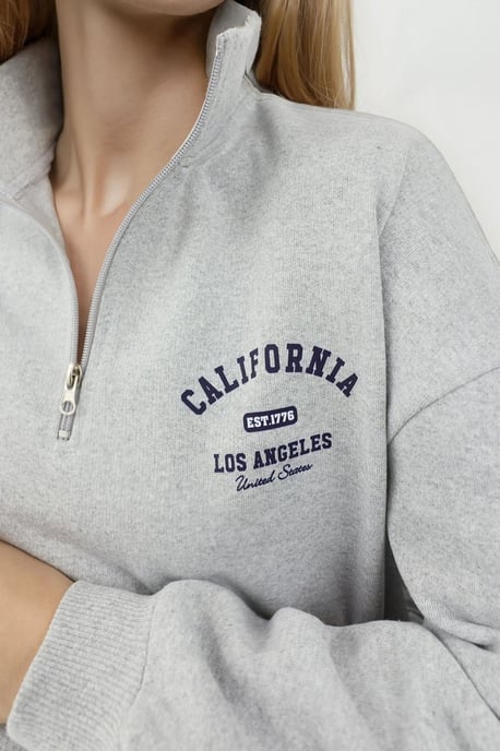 Bedruckter Reißverschluss-Kragen Relaxed Fit Sweatshirt - Image 3