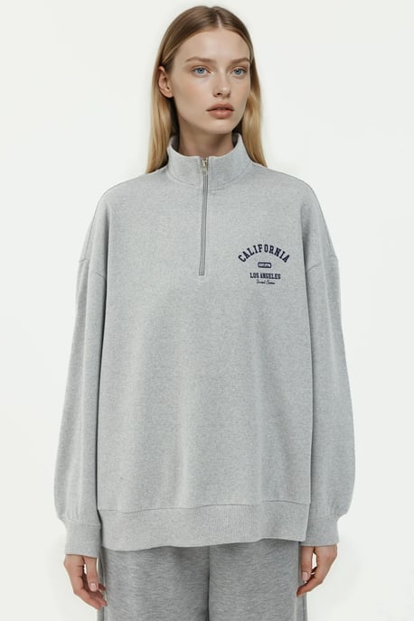 Bedruckter Reißverschluss-Kragen Relaxed Fit Sweatshirt - Image 5