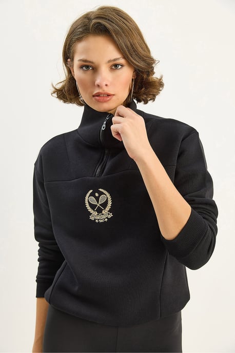 Bestickter Reißverschluss-Kragen Sweatshirt - Image 3