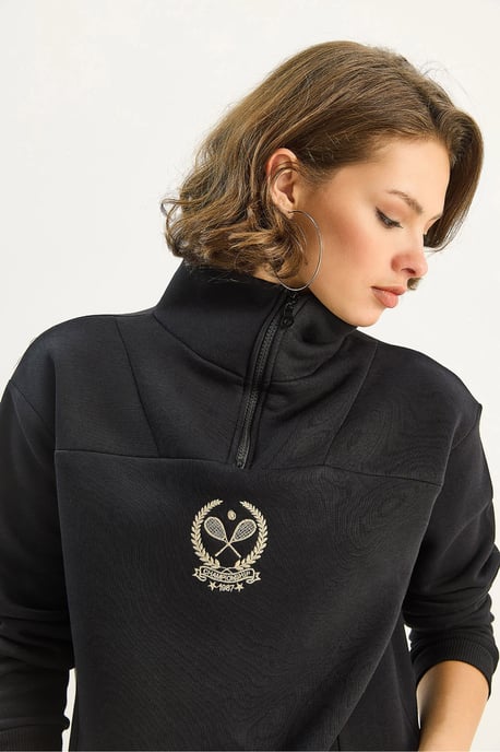 Bestickter Reißverschluss-Kragen Sweatshirt - Image 4