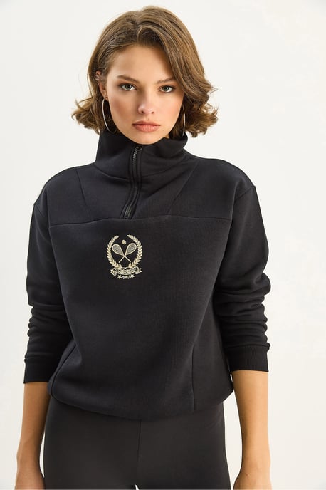 Bestickter Reißverschluss-Kragen Sweatshirt - Image 5