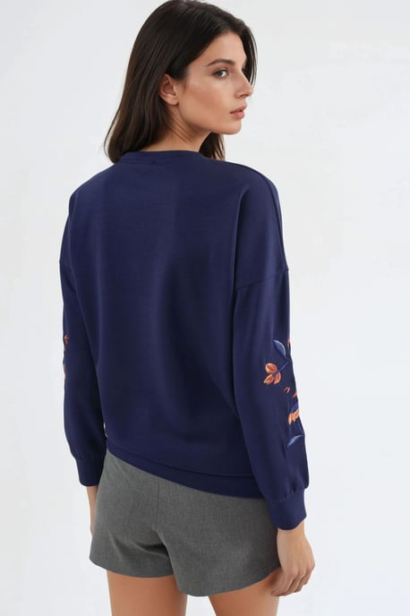 Modal Touch Rundhals Bestickter Pullover - Image 3