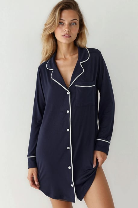 Extra weiches Touch Entspanntes Mini-Loungekleid mit Hemdkragen - Image 1