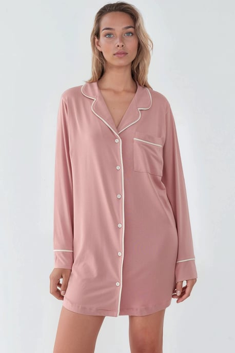 Extra weiches Touch entspanntes Mini-Lounge-Kleid mit Hemdkragen - Image 1