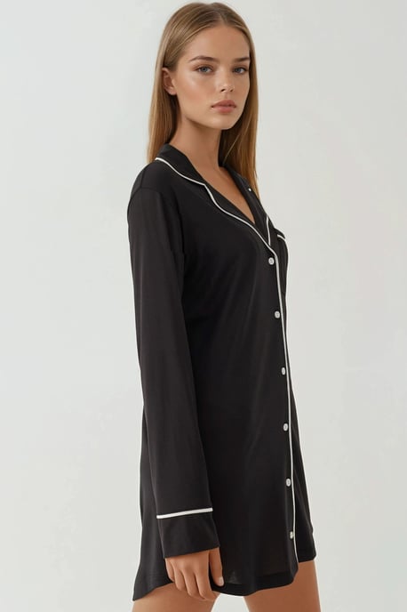 Extraweiches Touch Entspanntes Mini-Lounge-Kleid mit Hemdkragen - Image 3