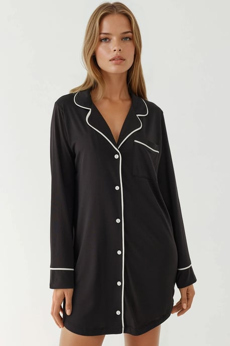 Extraweiches Touch Entspanntes Mini-Lounge-Kleid mit Hemdkragen - Image 6