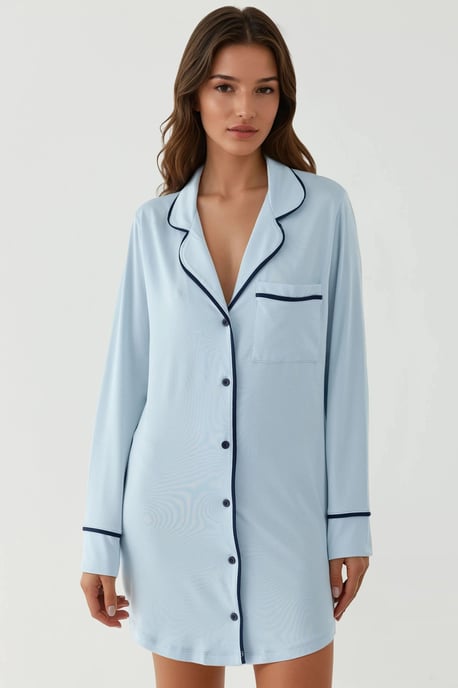 Extraweiches Touch Entspanntes Mini-Lounge-Kleid mit Hemdkragen - Image 1