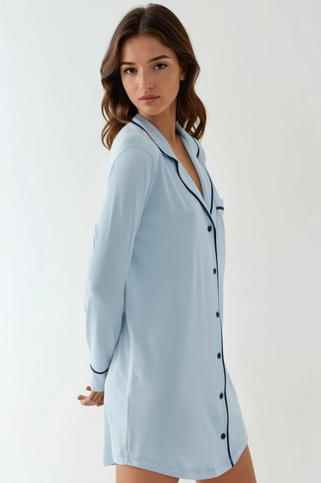 Extraweiches Touch Entspanntes Mini-Lounge-Kleid mit Hemdkragen - Image 3