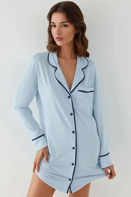Extraweiches Touch Entspanntes Mini-Lounge-Kleid mit Hemdkragen - Image 4