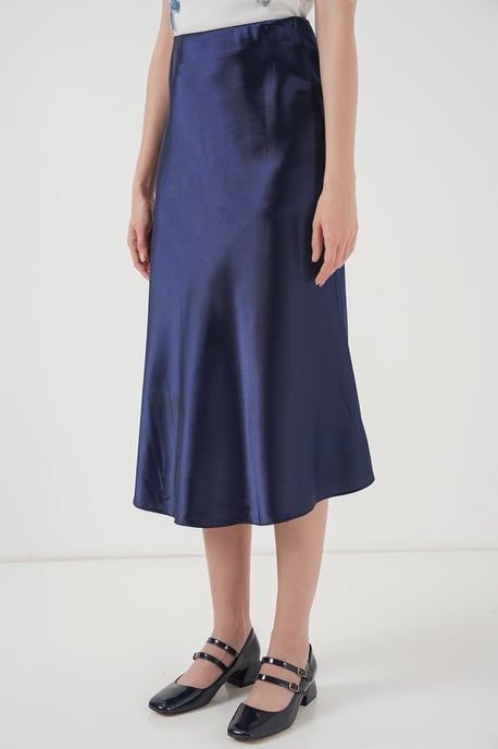 Satin A-Linien Midi-Rock mit elastischem Bund - Image 2