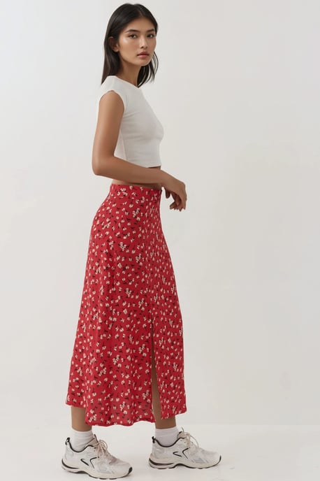 Blumige Hohe Taille Midi-Rock - Image 4