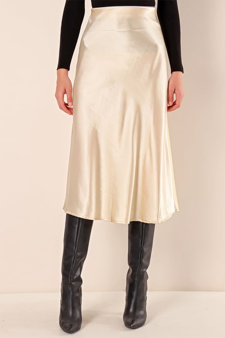 Satin A-Linie Midi-Rock mit elastischem Bund - Image 2