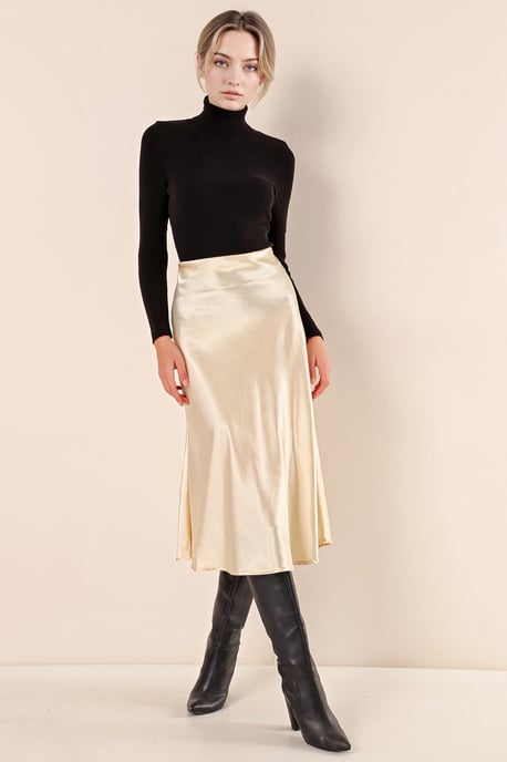 Satin A-Linie Midi-Rock mit elastischem Bund - Image 3