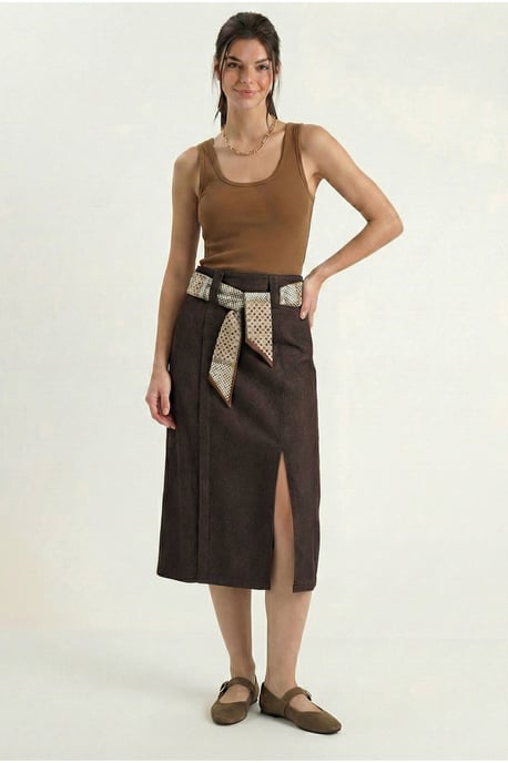 Hohe Taillierte Midi-Rock mit Schlitz - Image 1