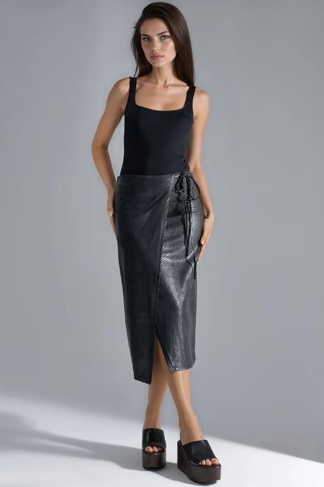 Faux-Leder-Midirock mit Schleifendetail - Image 1