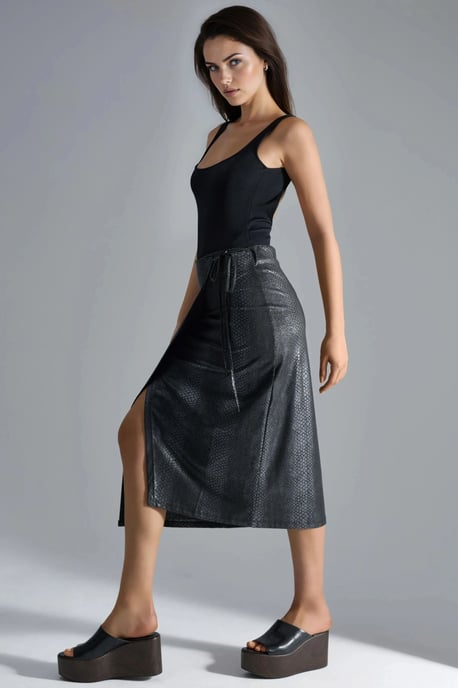 Faux-Leder-Midirock mit Schleifendetail - Image 2