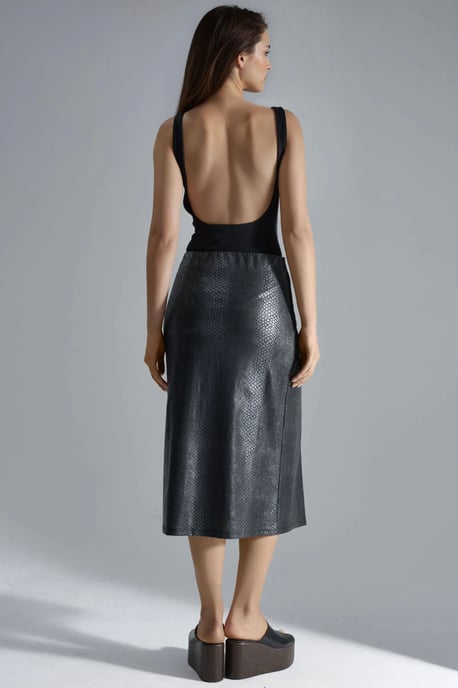 Faux-Leder-Midirock mit Schleifendetail - Image 3