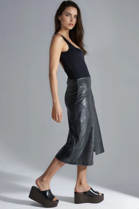 Faux-Leder-Midirock mit Schleifendetail - Image 4