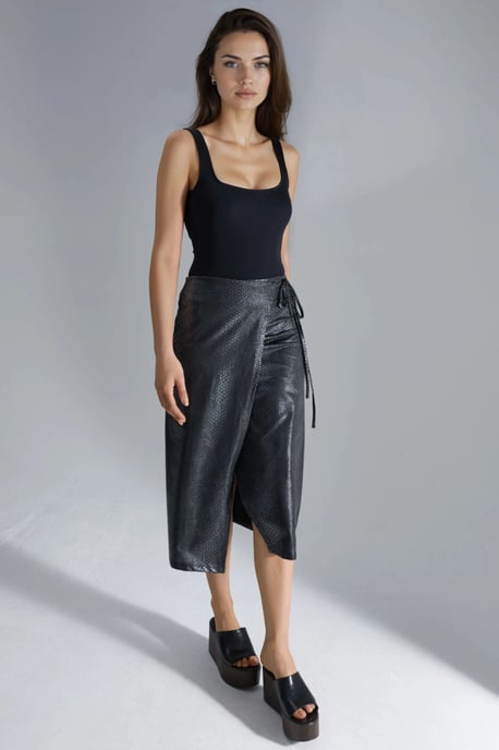 Faux-Leder-Midirock mit Schleifendetail - Image 5