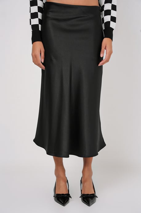 Satin A-Linie Midi-Rock mit elastischem Bund - Image 2