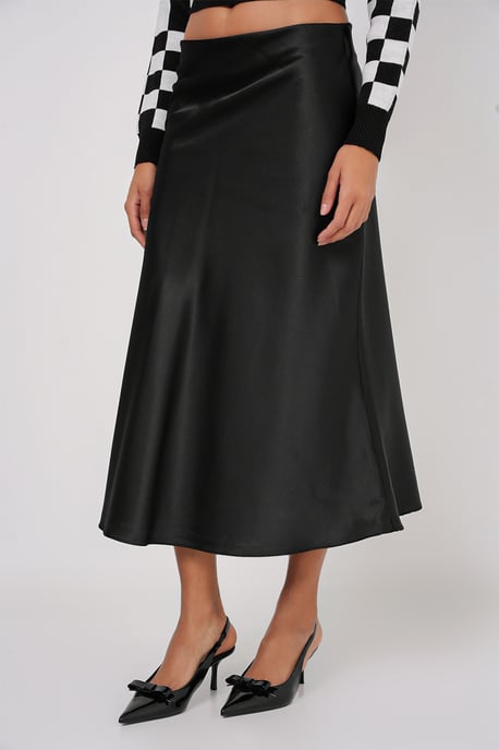 Satin A-Linie Midi-Rock mit elastischem Bund - Image 3