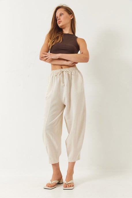 Weite Beinform Knöchellange Baumwollhose mit Taschen - Image 4