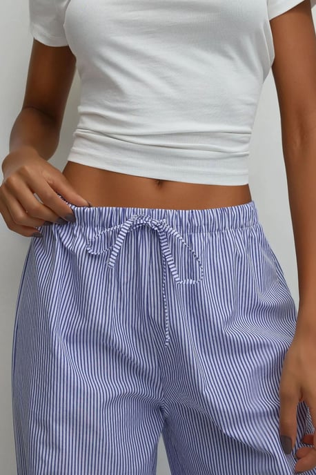 Elastischer Taillenbund gestreifte Baumwoll-Lounge-Hosen - Image 3