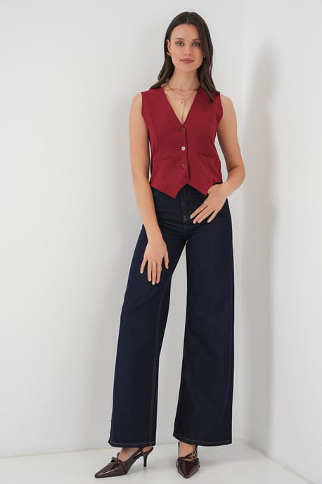 Fitted Buttoned V-Ausschnitt Weste mit Paspeltasche - Image 2