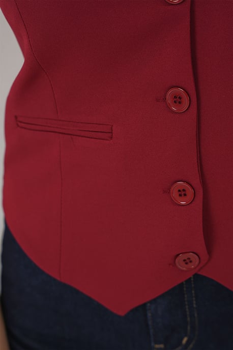 Fitted Buttoned V-Ausschnitt Weste mit Paspeltasche - Image 5