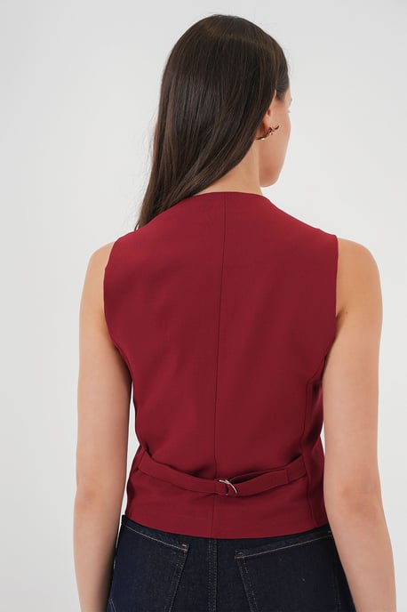 Fitted Buttoned V-Ausschnitt Weste mit Paspeltasche - Image 6