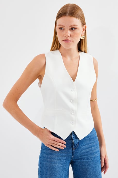 Fitted Buttoned V-Ausschnitt Weste mit Paspeltasche - Image 2