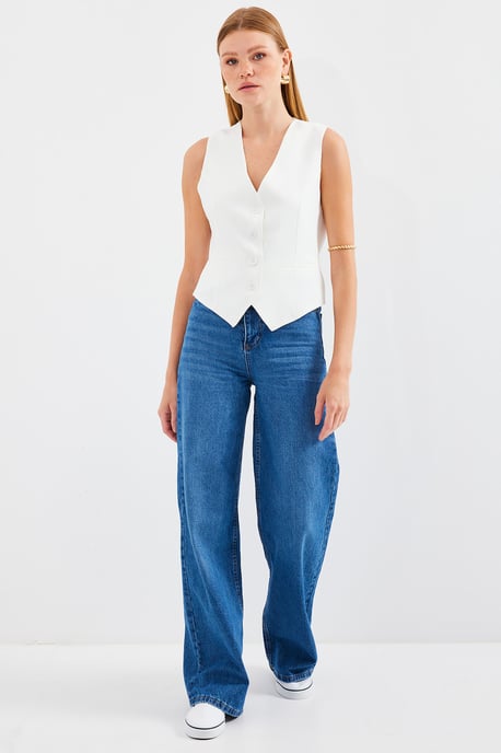 Fitted Buttoned V-Ausschnitt Weste mit Paspeltasche - Image 3