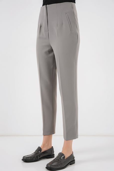 Hoch taillierte Slim-Fit Crepe-Hosen in verkürzter Länge - Image 2