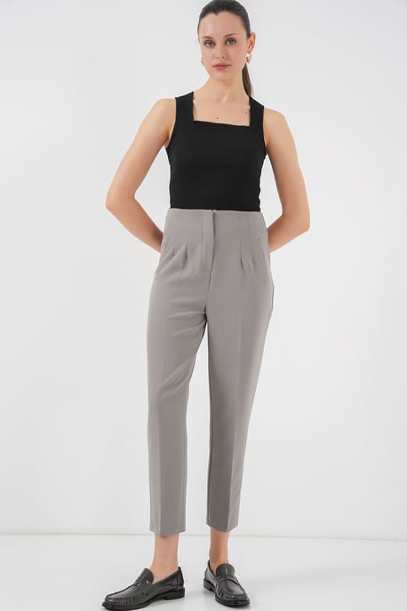 Hoch taillierte Slim-Fit Crepe-Hosen in verkürzter Länge - Image 3