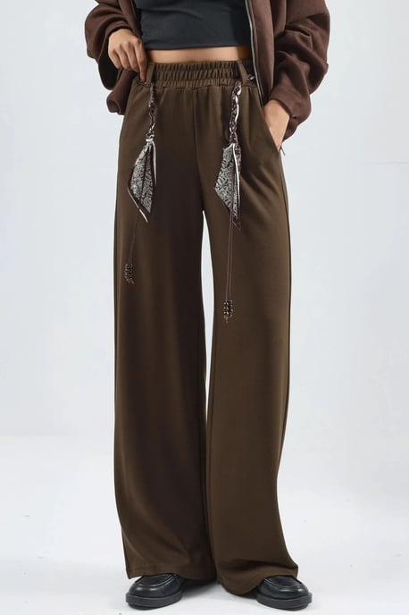 Modal Touch Taillierter Hochbund Gerade geschnittene Strickhose - Image 1