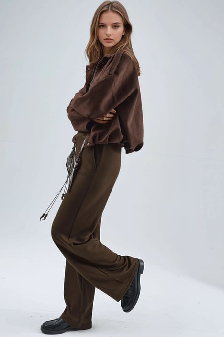 Modal Touch Taillierter Hochbund Gerade geschnittene Strickhose - Image 2