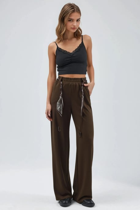 Modal Touch Taillierter Hochbund Gerade geschnittene Strickhose - Image 4