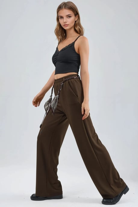 Modal Touch Taillierter Hochbund Gerade geschnittene Strickhose - Image 5