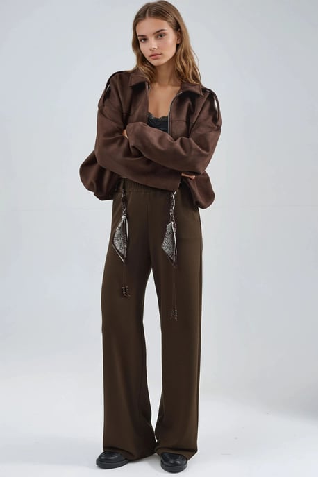 Modal Touch Taillierter Hochbund Gerade geschnittene Strickhose - Image 6