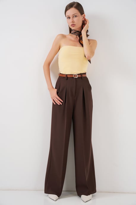 Hoch taillierte, plissierte Palazzo-Hosen - Image 3