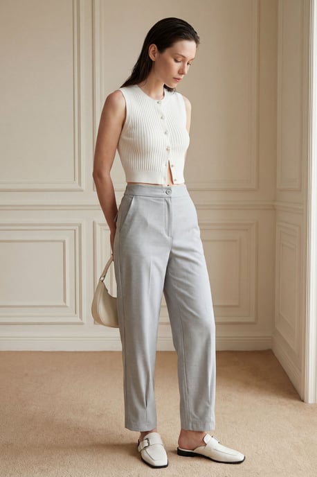 Hoch taillierte gerade Bein Hose mit Taschen - Image 1