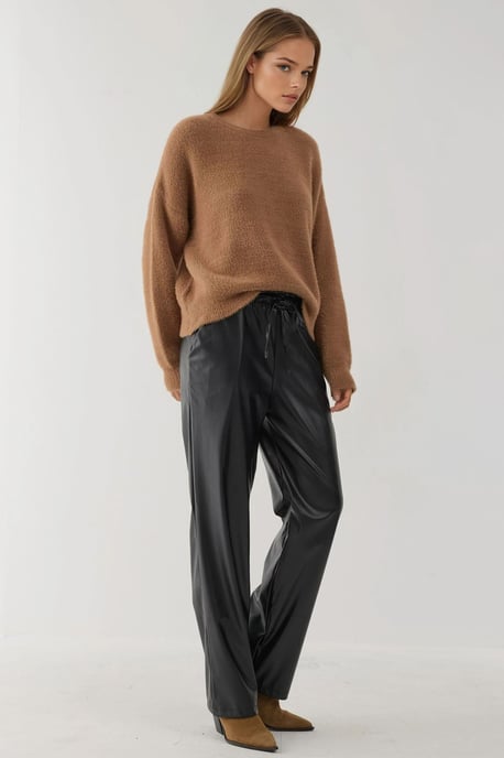 Faux-Leder Gerade Leggings mit Elastischem Bund - Image 2