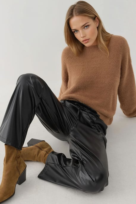 Faux-Leder Gerade Leggings mit Elastischem Bund - Image 3