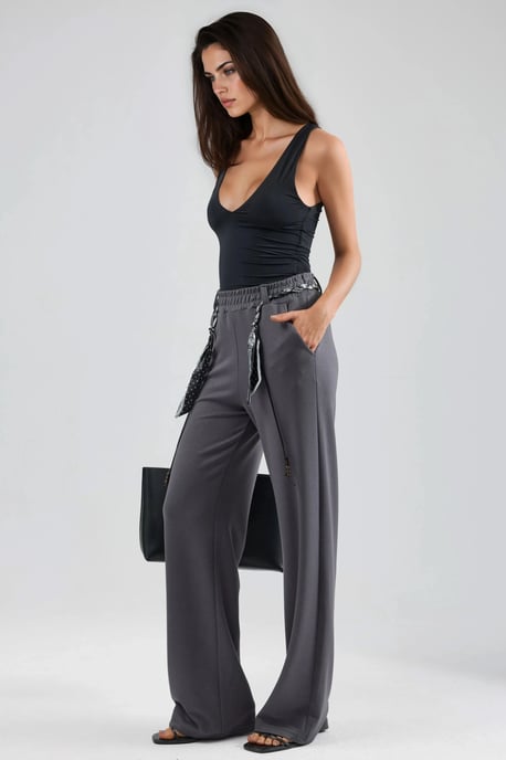 Modal Touch Gürtelhose mit hohem Bund und geradem Bein aus Strick - Image 2