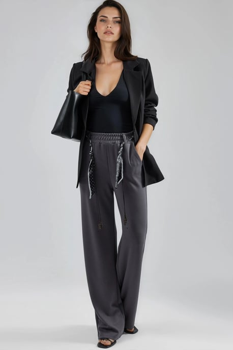 Modal Touch Gürtelhose mit hohem Bund und geradem Bein aus Strick - Image 4
